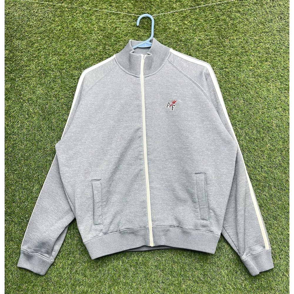 ABERCROMBIE & FITCH Tracksuit Jacket Mens Large Embroidered Arm Stripes Grey